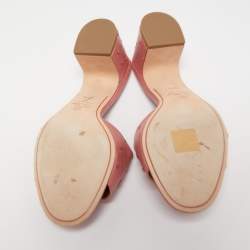 Pre Owned Loro Piana Pink Ostrich Embossed Leather Summer Charms Slide Sandals Size 37.5