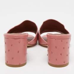 Pre Owned Loro Piana Pink Ostrich Embossed Leather Summer Charms Slide Sandals Size 37.5
