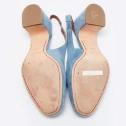 Pre Owned Loro Piana Blue Suede Summer Charms Slingback Sandals Size 37.5