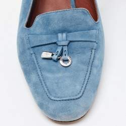 Pre Owned Loro Piana Blue Suede Summer Charms Slingback Sandals Size 37.5