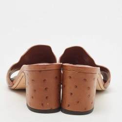 Pre Owned Loro Piana Brown Ostrich Summer Charms Slide Sandals Size 37.5