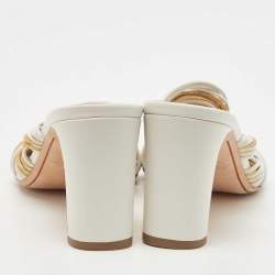 Pre Owned Loro Piana White/Gold Leather Strappy Slide Sandals Size 38