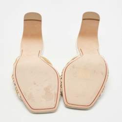 Pre Owned Loro Piana White/Gold Leather Strappy Slide Sandals Size 38