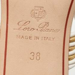 Pre Owned Loro Piana White/Gold Leather Strappy Slide Sandals Size 38