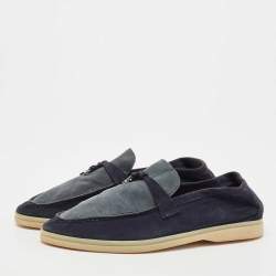 Pre Owned Loro Piana Blue/Grey Suede Summer Charms Walk Slip On Loafers Size 39
