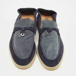 Pre Owned Loro Piana Blue/Grey Suede Summer Charms Walk Slip On Loafers Size 39