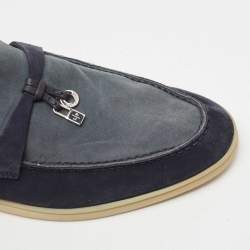 Pre Owned Loro Piana Blue/Grey Suede Summer Charms Walk Slip On Loafers Size 39