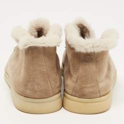 Pre Owned Loro Piana Beige Fur and Suede Open Walk Boots Size 39