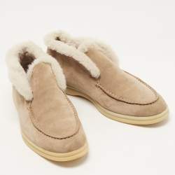 Pre Owned Loro Piana Beige Fur and Suede Open Walk Boots Size 39