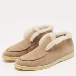 Pre Owned Loro Piana Beige Fur and Suede Open Walk Boots Size 39