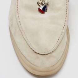 Pre Owned Loro Piana Grey Suede Babouche Charms Walk Mules Size 39.5