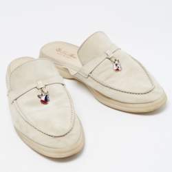 Pre Owned Loro Piana Grey Suede Babouche Charms Walk Mules Size 39.5