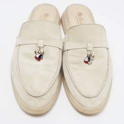Pre Owned Loro Piana Grey Suede Babouche Charms Walk Mules Size 39.5