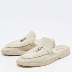 Pre Owned Loro Piana Grey Suede Babouche Charms Walk Mules Size 39.5