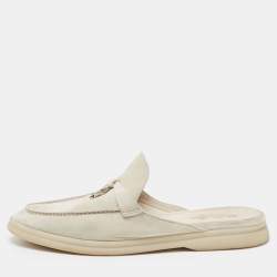Pre Owned Loro Piana Grey Suede Babouche Charms Walk Mules Size 39.5