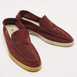 Pre Owned Loro Piana Burgundy Suede Summer Walk Loafers Size 38