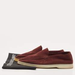 Pre Owned Loro Piana Burgundy Suede Summer Walk Loafers Size 38