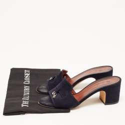 Pre Owned Loro Piana Navy Blue Suede Summer Charms Slide Sandals Size 36.5