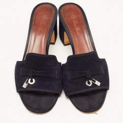 Pre Owned Loro Piana Navy Blue Suede Summer Charms Slide Sandals Size 36.5