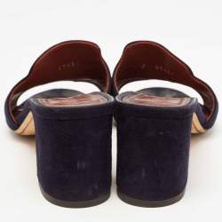 Pre Owned Loro Piana Navy Blue Suede Summer Charms Slide Sandals Size 36.5
