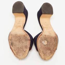 Pre Owned Loro Piana Navy Blue Suede Summer Charms Slide Sandals Size 36.5
