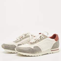 Pre Owned Loro Piana Tricolor Neoprene and Karung Leather Low Top Sneakers Size 38.5