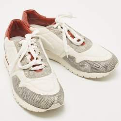 Pre Owned Loro Piana Tricolor Neoprene and Karung Leather Low Top Sneakers Size 38.5