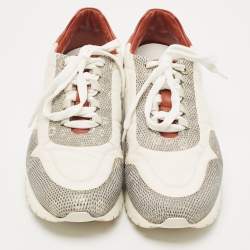 Pre Owned Loro Piana Tricolor Neoprene and Karung Leather Low Top Sneakers Size 38.5