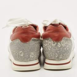 Pre Owned Loro Piana Tricolor Neoprene and Karung Leather Low Top Sneakers Size 38.5