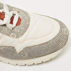 Pre Owned Loro Piana Tricolor Neoprene and Karung Leather Low Top Sneakers Size 38.5