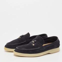 Loro Piana Navy Blue Suede Summer Charms Walk Loafers Size 37.5