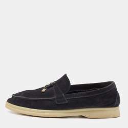 Loro Piana Navy Blue Suede Summer Charms Walk Loafers Size 37.5