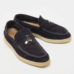 Loro Piana Navy Blue Suede Summer Charms Walk Loafers Size 37.5