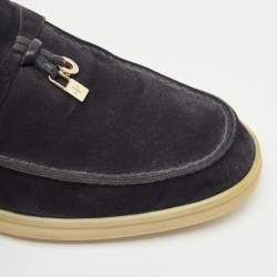 Loro Piana Navy Blue Suede Summer Charms Walk Loafers Size 37.5