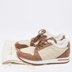 Pre Owned Loro Piana Brown/Beige Suede and Neoprene My Wind Sneakers Size 38