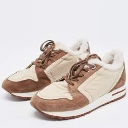 Pre Owned Loro Piana Brown/Beige Suede and Neoprene My Wind Sneakers Size 38