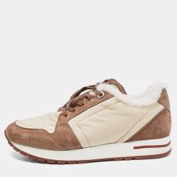 Pre Owned Loro Piana Brown/Beige Suede and Neoprene My Wind Sneakers Size 38