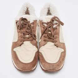 Pre Owned Loro Piana Brown/Beige Suede and Neoprene My Wind Sneakers Size 38