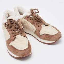 Pre Owned Loro Piana Brown/Beige Suede and Neoprene My Wind Sneakers Size 38