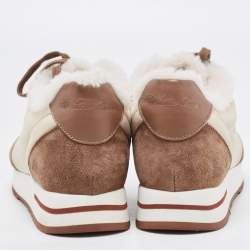 Pre Owned Loro Piana Brown/Beige Suede and Neoprene My Wind Sneakers Size 38