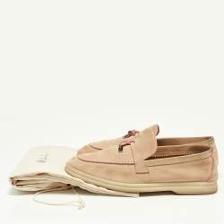 Pre Owned Loro Piana Beige/Pink Suede Summer Charms Walk Loafers Size 36.5