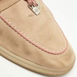 Pre Owned Loro Piana Beige/Pink Suede Summer Charms Walk Loafers Size 36.5