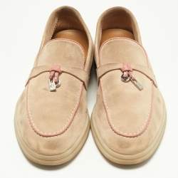 Pre Owned Loro Piana Beige/Pink Suede Summer Charms Walk Loafers Size 36.5