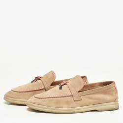 Pre Owned Loro Piana Beige/Pink Suede Summer Charms Walk Loafers Size 36.5