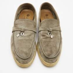 Pre Owned Loro Piana Grey Suede Summer Charms Walk  Loafers  Size 39.5
