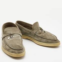 Pre Owned Loro Piana Grey Suede Summer Charms Walk  Loafers  Size 39.5
