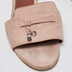 Loro Piana Light Pink Suede Summer Charms Flat Slides Size 40