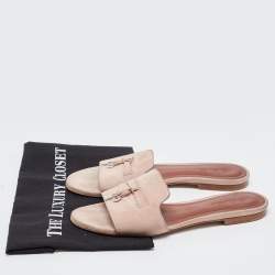 Loro Piana Light Pink Suede Summer Charms Flat Slides Size 40