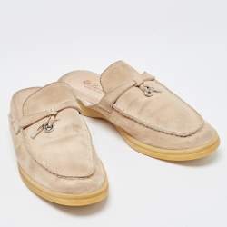 Pre Owned Loro Piana Beige Suede Babouche Charms Walk Flat Mules Size 37.5