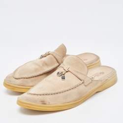 Pre Owned Loro Piana Beige Suede Babouche Charms Walk Flat Mules Size 37.5